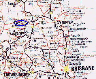 Road map showing Murgon north of Kingaroi